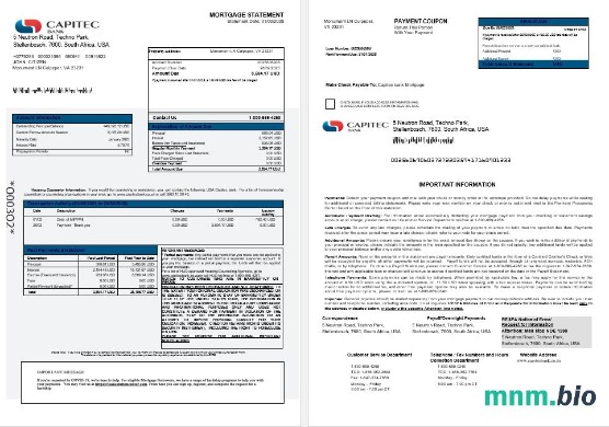 USA Capitec Bank wyciąg z kredytu hipotecznego w formatach Word i PDF 1-2